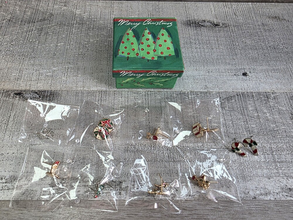 Vtg Y2K Kids Enamel Epoxy Christmas Earrings Lot of 9 Reindeer Candy Cane 320b